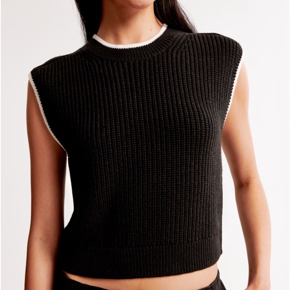 Abercrombie & Fitch Cable Knit Acadmia Crew Sweater Vest Black White Trim Sz L - Picture 4 of 13